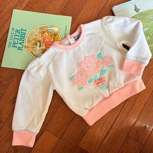 Vintage Doe Spun Embroidered Floral Spring Crewneck, 18m
